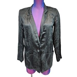 Vintage Levante Black Crushed Silk Edgy Indie Rocker Blazer Size 4 Women's i37
